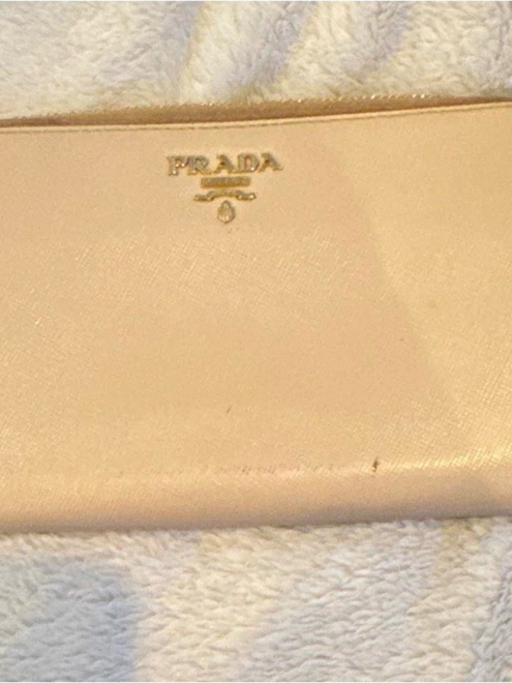 Prada Light Beige Leather Wallet with Gold Logo